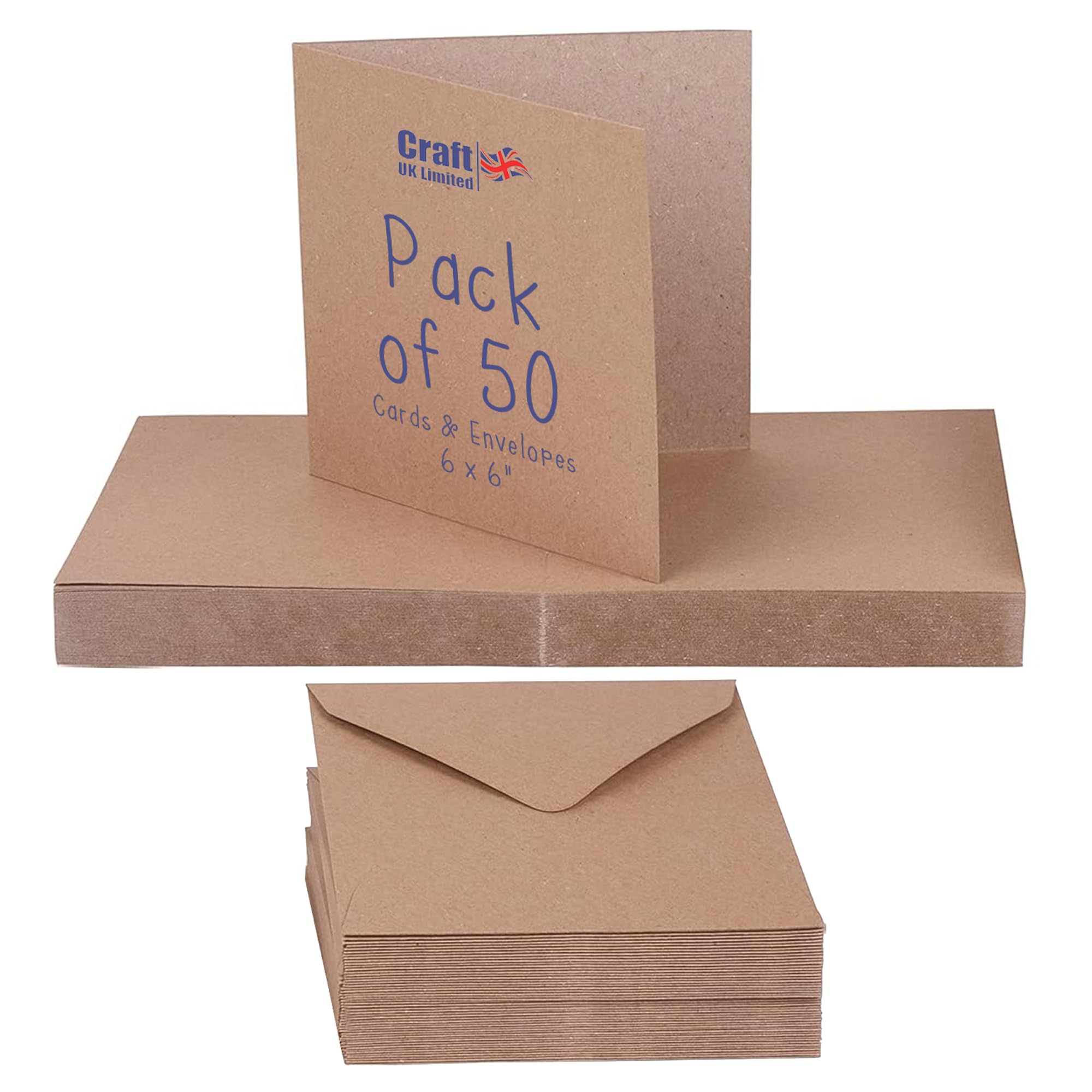 Crafts UK 50 Cards and Envelopes, Kraft, 6 x 6-Inch