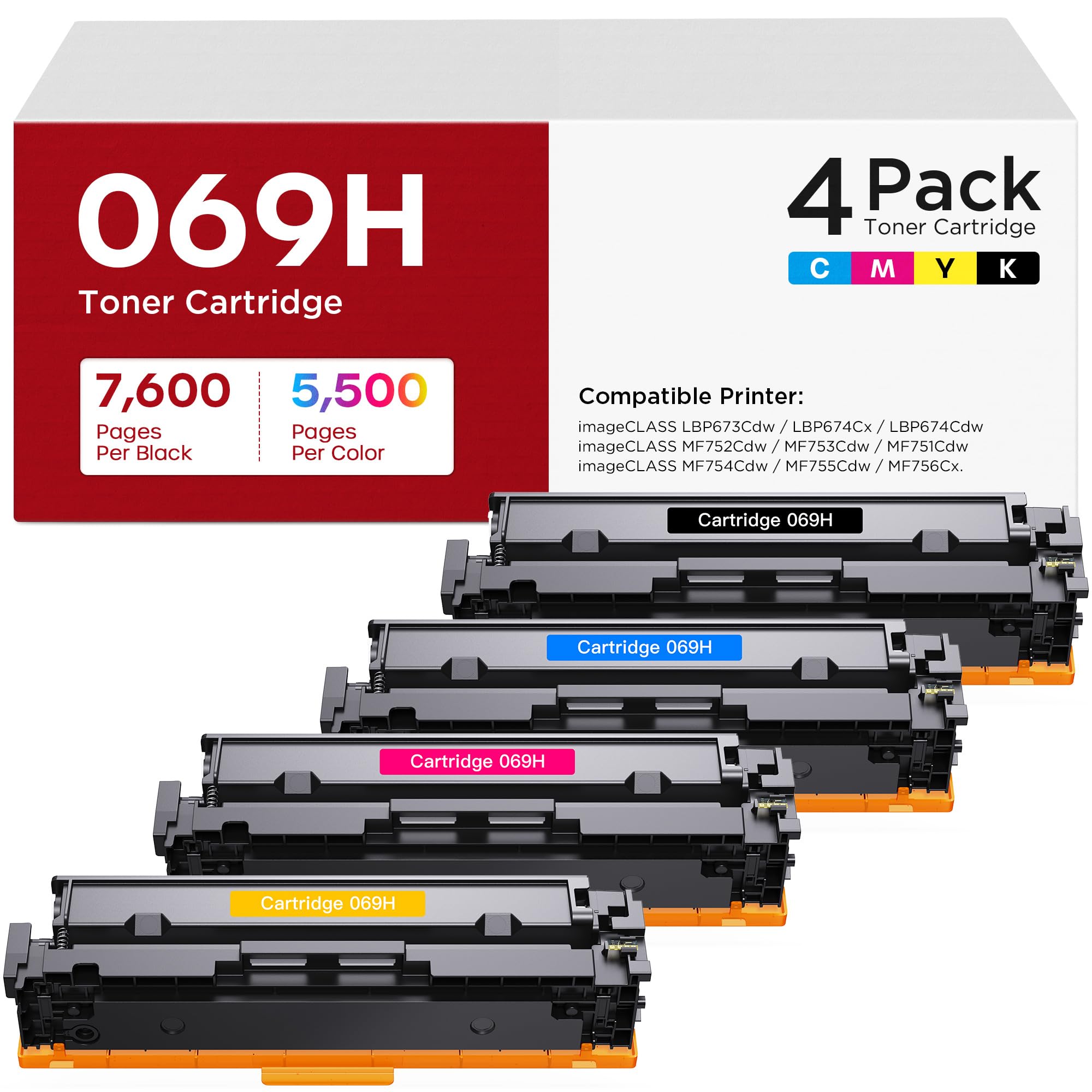 Photo 1 of 069 Toner Cartridge Set - 4 Pack 069H Toner Compatible with Canon Color imageCLASS MF753cdw MF751Cdw LBP674Cdw MF752Cdw LBP673Cdw Printers High Yield Cartridge Set (Black Cyan Yellow Magenta)