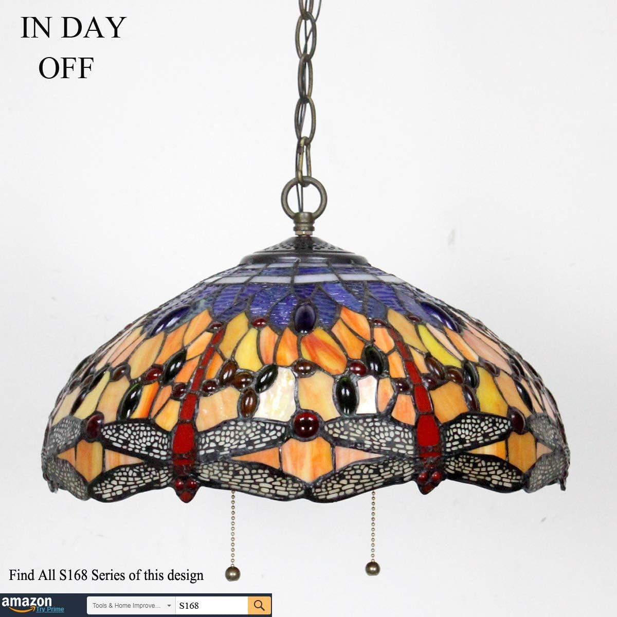 Tiffany Hanging Lamp 16 Inch(LED Bulb Included)Pendant Light Blue Orange Stained Glass Dragonfly Shade Chandelier Ceiling Fixture S168 WERFACTORY Decorate Dining Living Room Bedroom Cafe Hallway Loft - - 