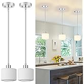 Osimir Milk Glass Pendant Lights Kitchen Island 2 Pack, Modern Brushed Nickel Hanging Light Fixtures with Rods, Mini Kitchen 