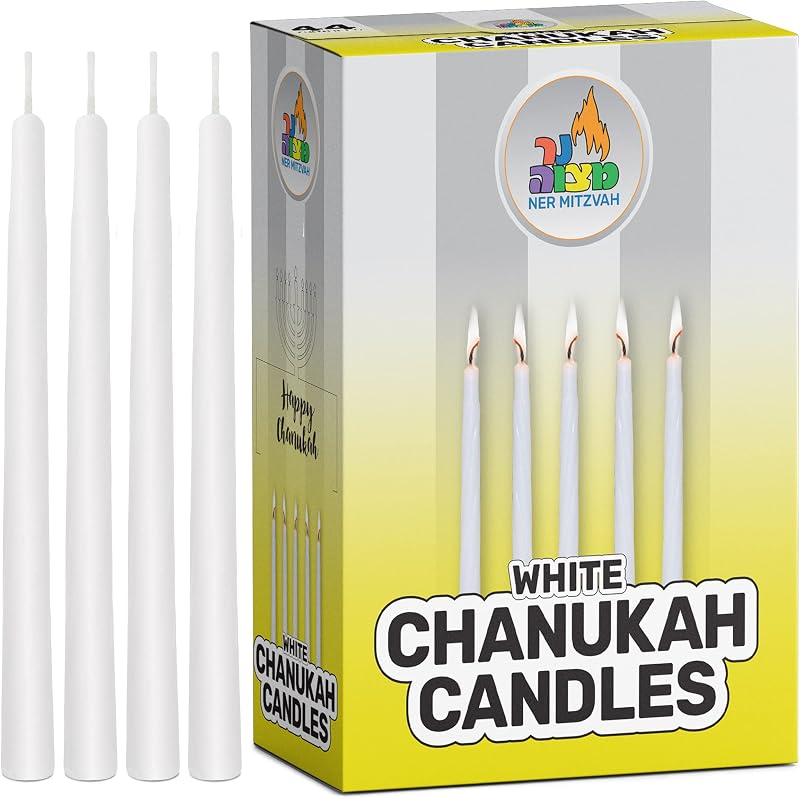 Ner Mitzvah White Chanukah Candles - 44 Count Standard Size Wax