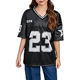 WDIRARA Girl's Number Graphic Jersey Shirts Short Sleeve V Neck Tees Oversized T-Shirt Tops