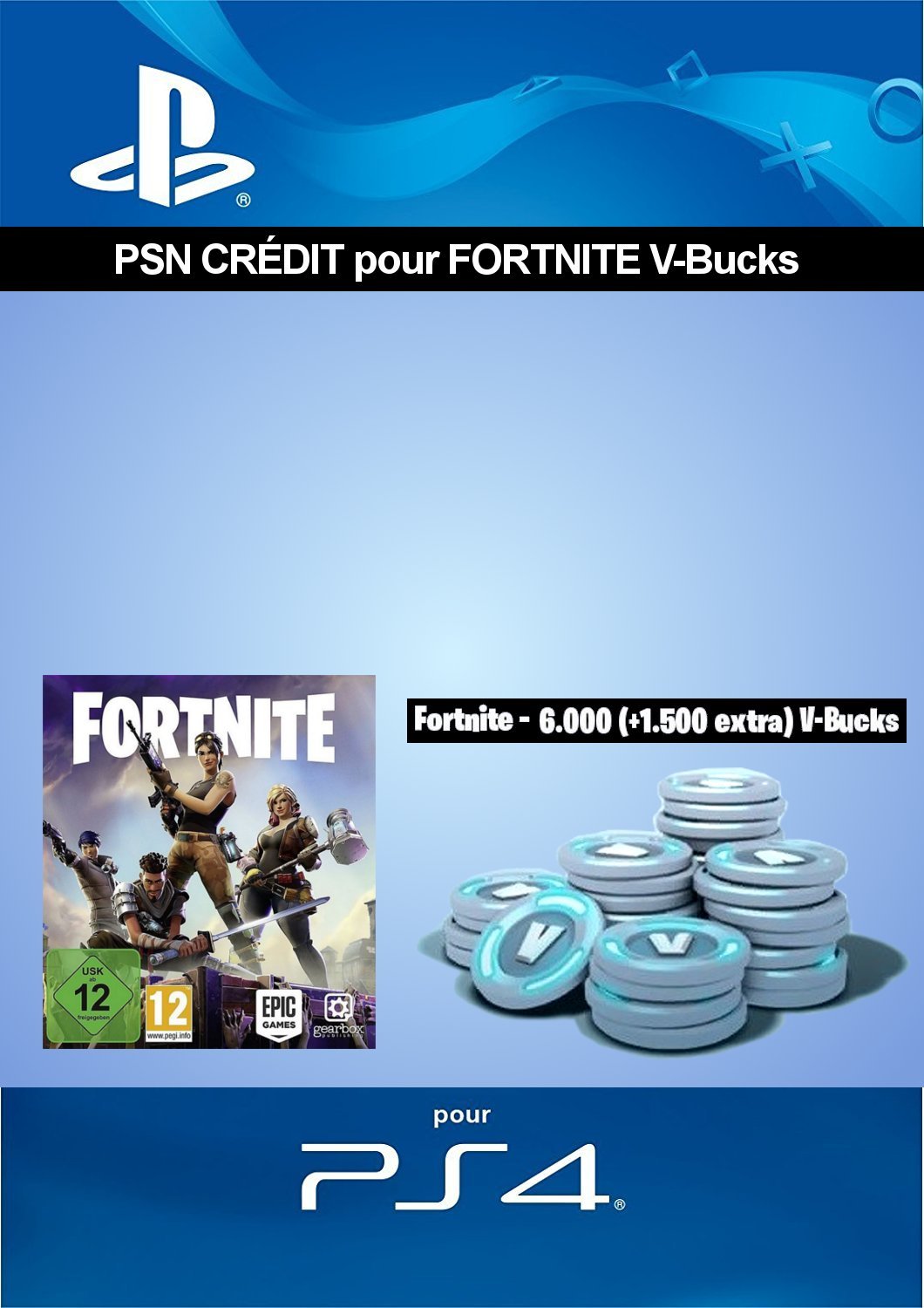 Credit Psn Pour Fortnite 6 000 V Bucks 1 500 Extra V - 