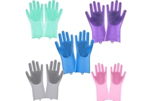 PEOKPIPLE 5 pairs Silicone Dishwashing & Pet Grooming Gloves - 2-in-1 Heat Resistant Gloves with High-Density Teeth, Enhanced Five Finger Design for Bathing, Cleaning Dishes, Cars, Dogs & Cats