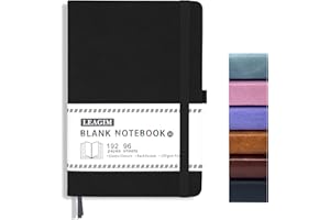 LEAGIM Blank Journal Notebook, A5, 192 Pages 100 GSM Thick Sketch Book for Women Men, Hardcover Leather Unlined Journaling for Work, Notebooks for Writing, 5.8 inches x 8.5 inches (Black)