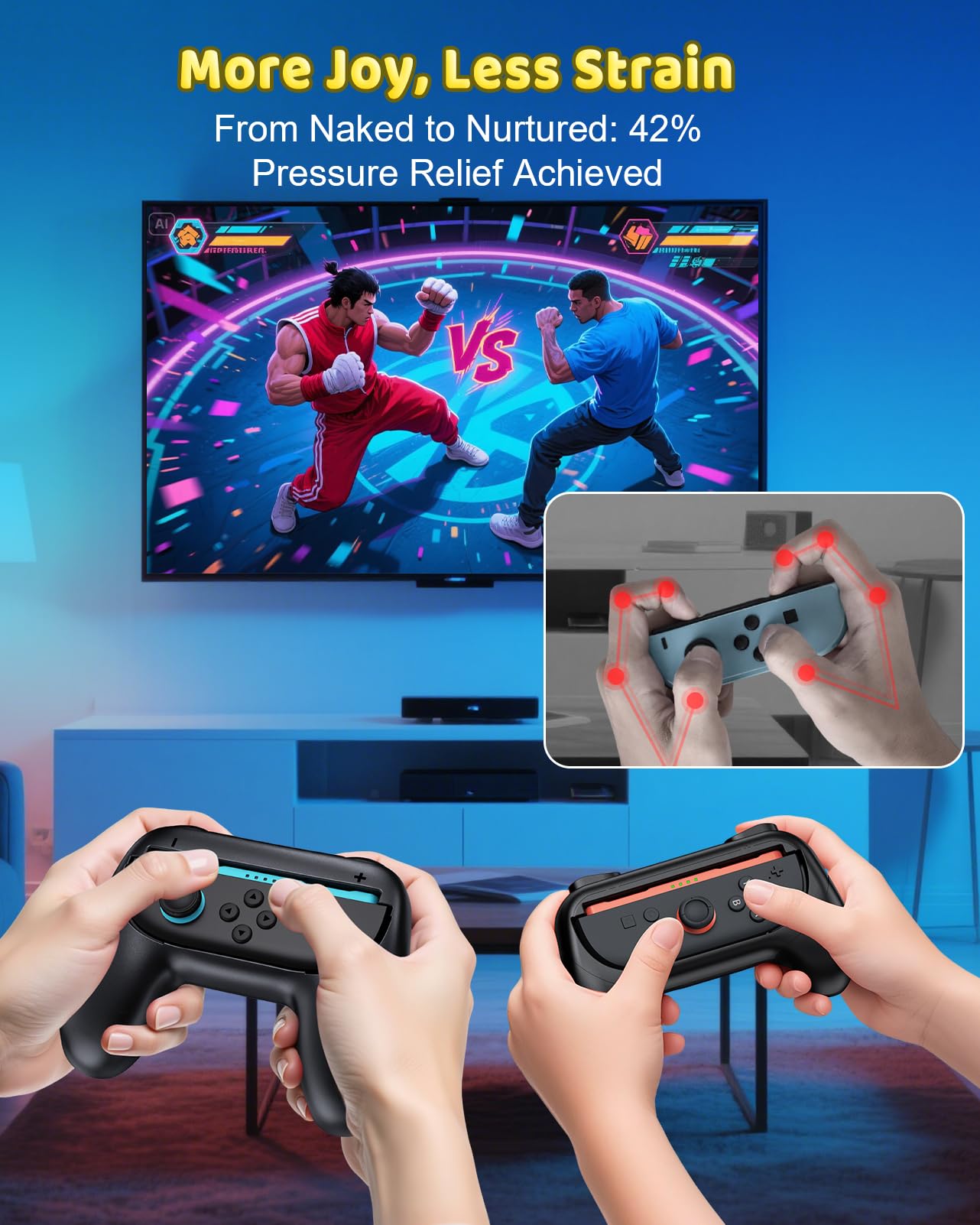 [Both for Switch 2 and 1] FYOUNG Grips for Nintendo Switch 2/1/OLED Controller, Handle Holder for Joycon 2&for Joy con, Dual Size Comfort Ergonomic Grip for Kids&Adults, Family Gaming Accessories