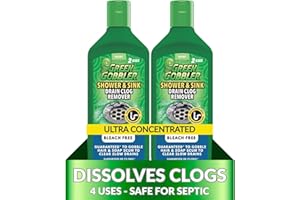 Green Gobbler Ultra Concentrated Drain Clog Remover & Cleaner | Powerful Hair, Grease & Soap Dissolver for Bathroom, Kitchen, Shower, Sink & Toilet | Safe for Pipes & Septic Systems | 2 Pack