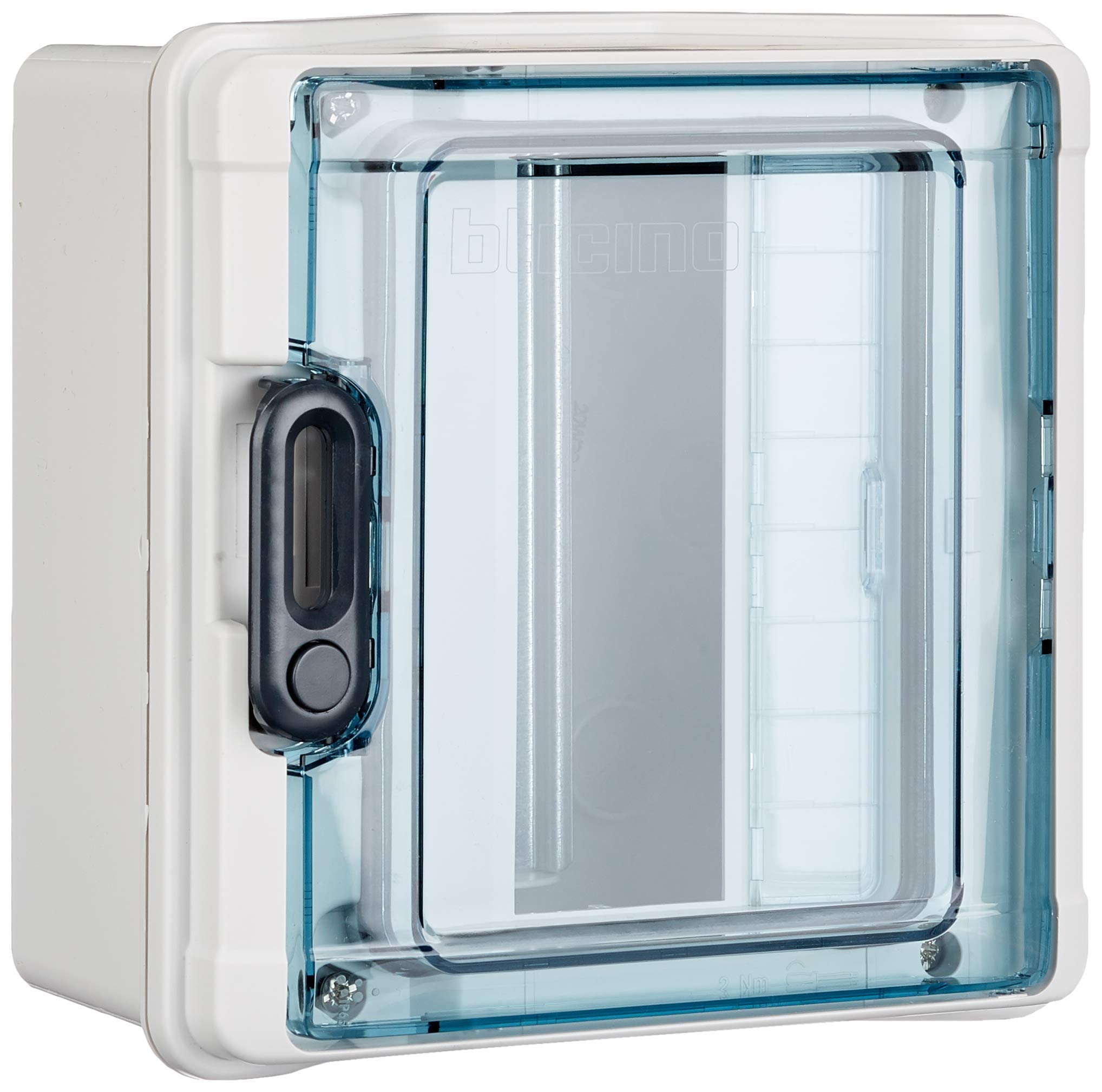 Bticino F107N8D Watertight Wall Switchboard, Shockproof Reinforced IP65 Hydroboard, Insulation Class II, Polystyrene, 10A, 8 DIN Modules