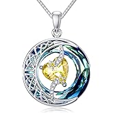 TOUPOP Birthstone Necklace 925 Sterling Silver Moon and Star Pendant with Blue Crystal Celtic Moon Jewelry Anniversary Birthday Gifts for Women Mom Wife Her