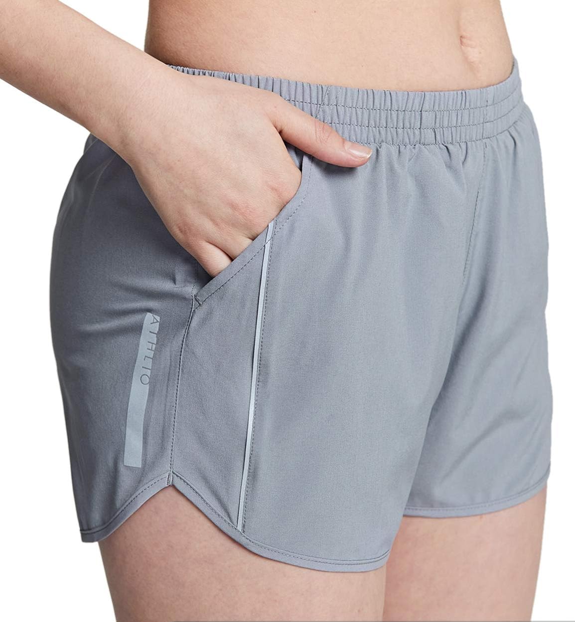 ATHLIO 2 Pack Women's Running Shorts with Pockets, Dry Fit Exercise Workout Shorts, Jogging Sports Athletic Shorts Mesh Liner: Clothing