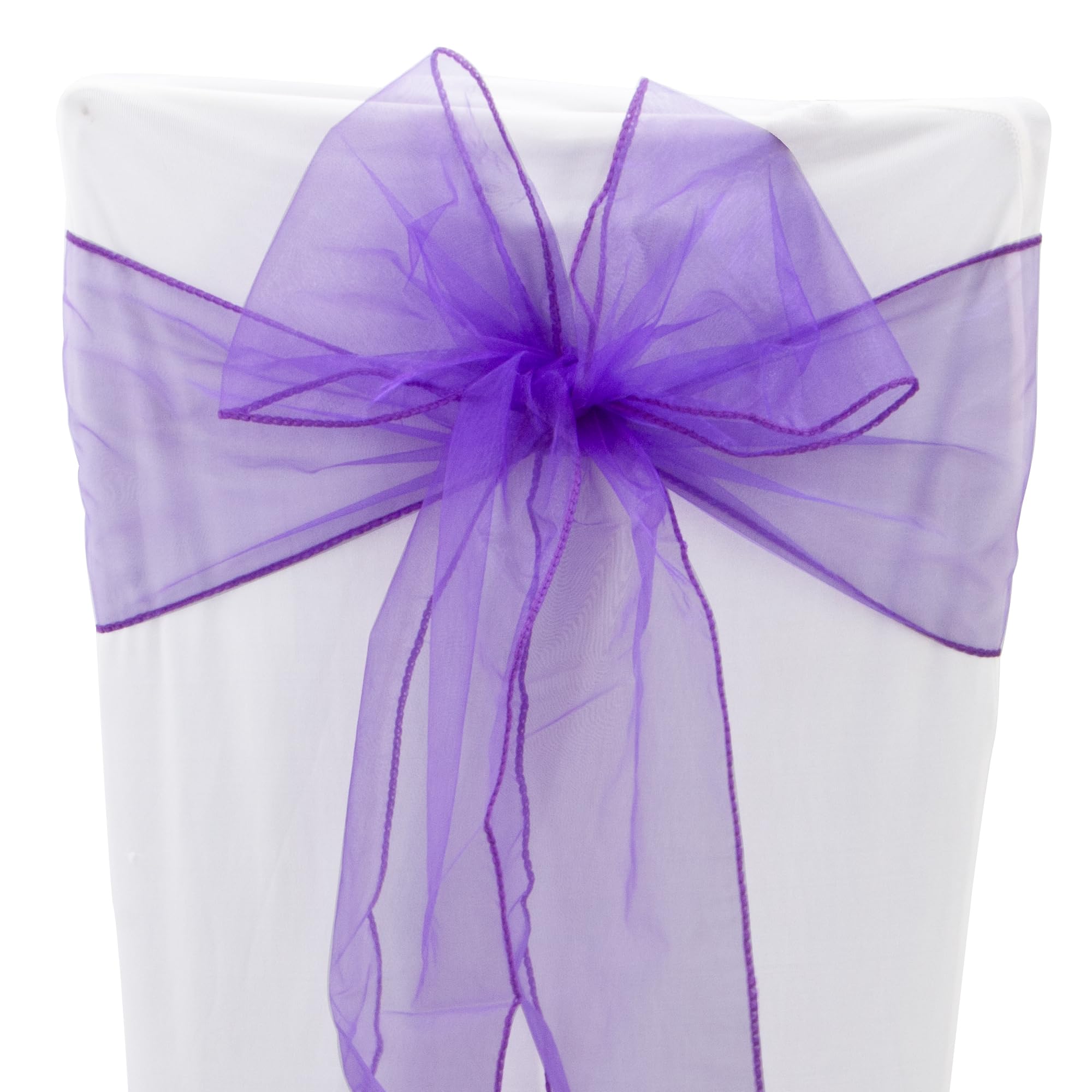 Time to Sparkle 50PCS 17x280cm Organza Chair Sashes Wider Fuller Cover Party Decoration Bow Sashes for Wedding -Purple