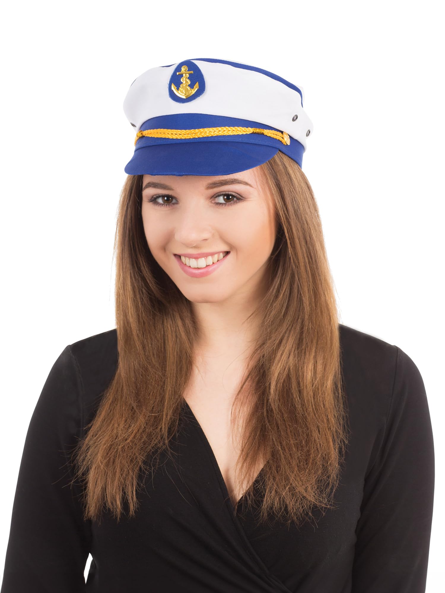 Chic White & Blue Lady Captain Hat (1 Pc.) - Perfect Accessory for Boating, Yachting, Cruising, Uniforms, Pirates, World Book Day, & More Halloween Halloween