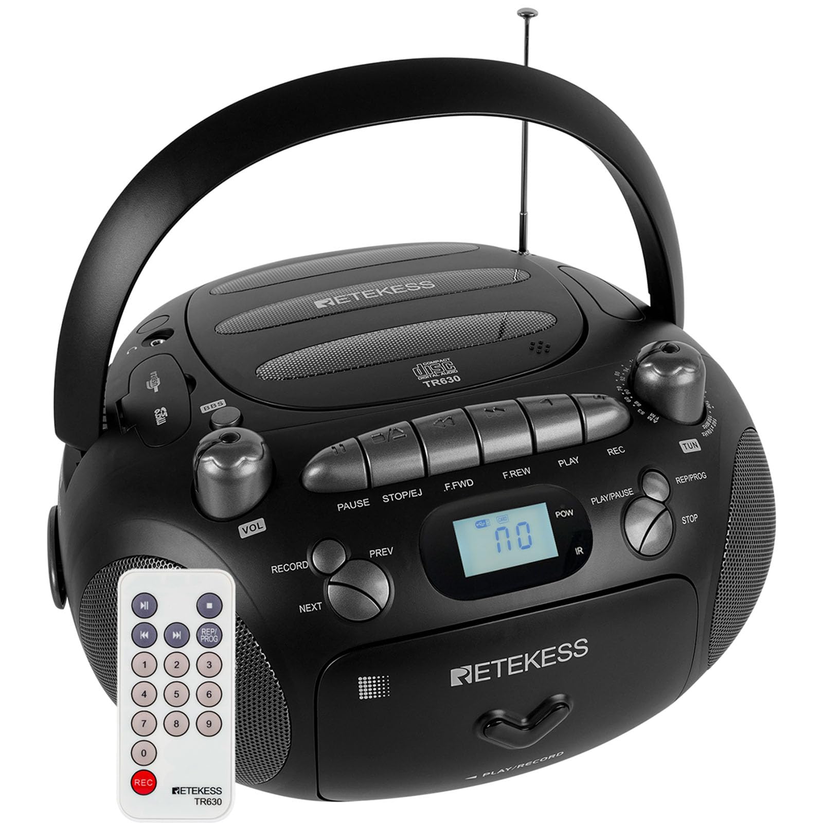 Photo 1 of Retekess TR630 CD Cassette Player, Boombox CD Player AM FM Radio, Recording Transcription, USB, Micro SD, LCD Display, for Family