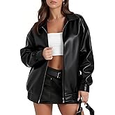 GraceSelect Women's Faux Oversized Leather Jacket, Zip Up Motorcycle Bomber Fall Jackets 2025, Vintage Y2K Tops Winter Coats