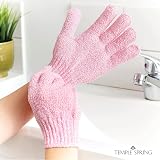 Temple Spring Exfoliating Glove Bamboo Rayon Body Scrubber Pink view 2
