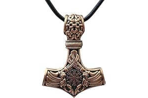 Baldur Jewelry - Viking Thors Hammer Necklace Pendant - Vegvisir Aegishjalmur Helm of Awe Raven Huginn Muninn Pendant Necklace Amulet Talisman - Thor Necklace - Viking Necklace for Men