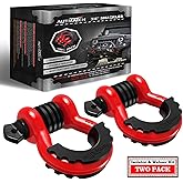 AUTMATCH D Ring Shackle 3/4" Shackles (2 Pack) 41,887Ibs Break Strength, Clevis Shackle with 7/8" Screw Pin and Shackle Isolator Washers Kit for Tow Strap Winch Off Road Vehicle Recovery, Red & Black