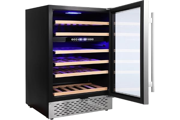 EliteEdge 51-Bottle Dual Zone Wine Cooler,Quiet Operation, LED Lighting, Adjustable Shelves, Freestanding/Built-In Design with Lockable Glass Door
