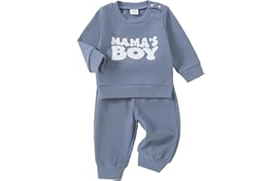 Yvowming 0-3T Toddler Baby Boy Fall Winter Clothes, Embroidered Waffle Knit Sweatshirt Pullover & Casual Pants Outfit Set