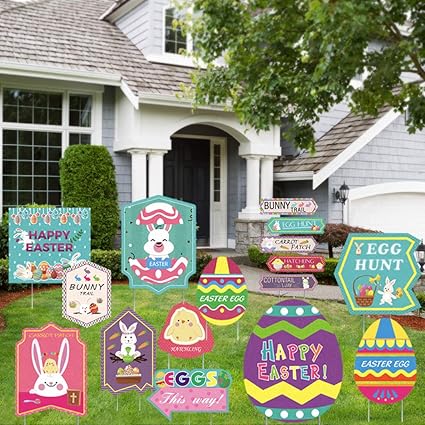 Amazon Com Fun Little Toys 12 Pieces Easter Bunny Egg Yard Decorations Outdoor Easter Lawn Decorations For Easter Party Favors Toys Games