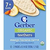 Gerber Teethers, Mango Banana Carrot Organic Teething Wafers, Baby Teething Snacks, 6PK