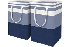 EpicTotes 2-Pack Large Laundry Basket, Collapsible Laundry Hamper, Freestanding Waterproof Laundry Bag, Tall Clothes Hamper-Extended&Reinforced Handles-for College Dorm, Family-Gradient Blue/75L