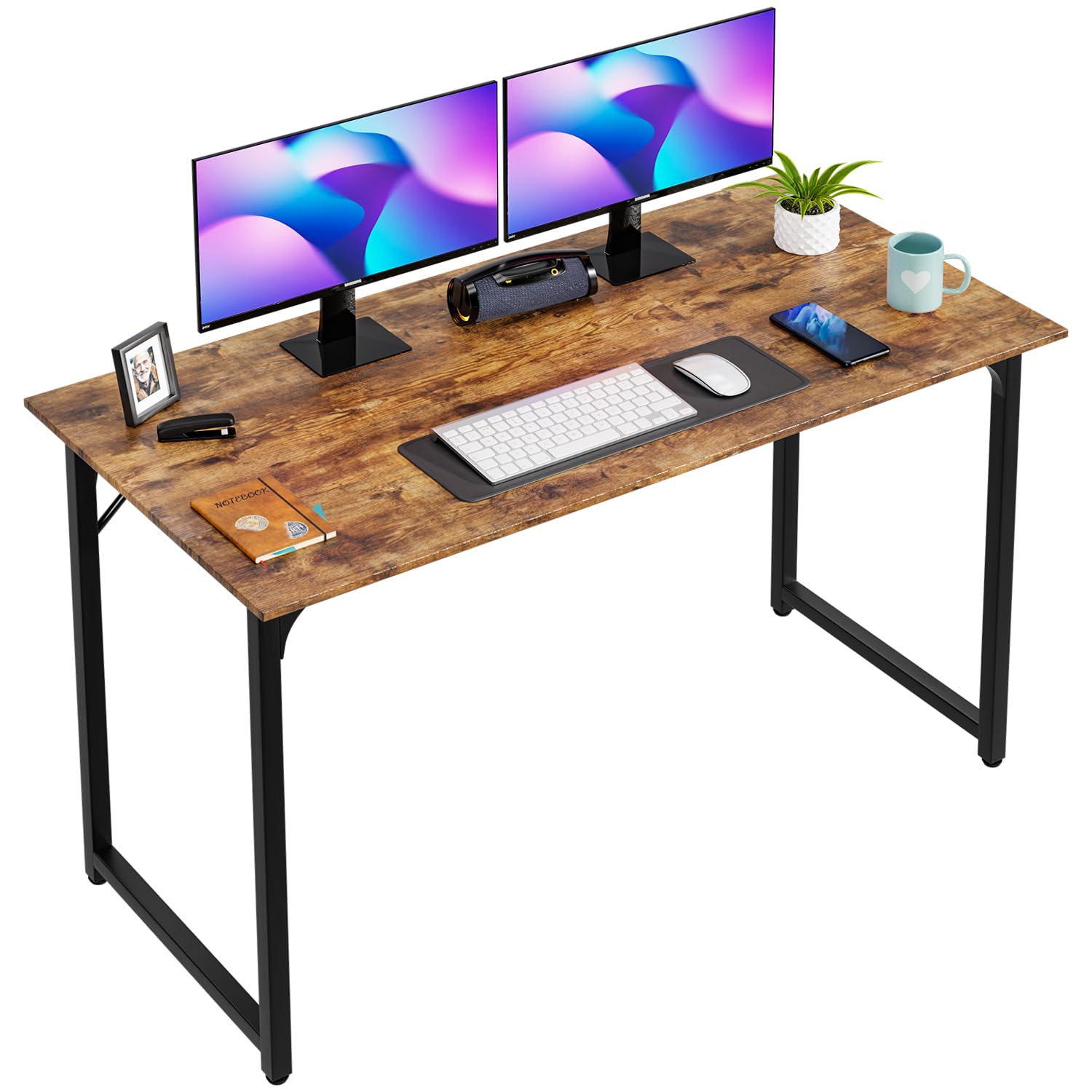 PayLessHere | 47 Inch Computer Desk | Vintage | Office Desk with Metal Frame, Adjustable Feet | Water-Resistant, Scratchproof Surface | Sturdy Writing Table for Home Office or Study | Pack of 1 Image