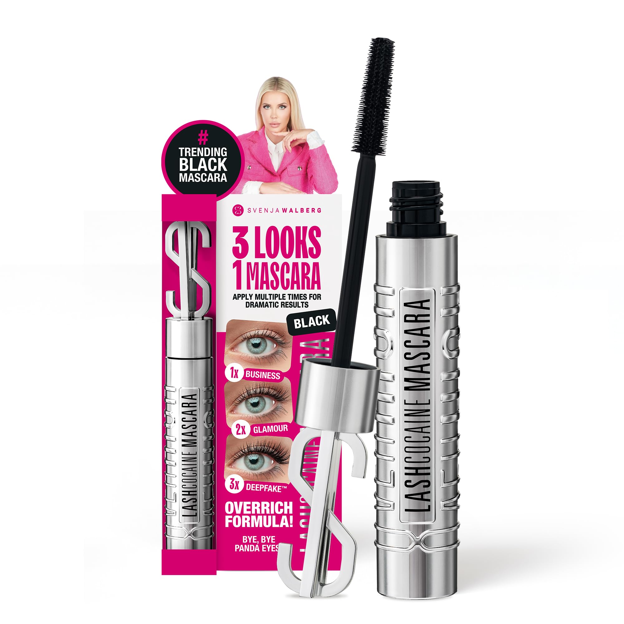 LASHCOCAINE OVERRICH MASCARA - NEW 3LOOKS Technology - Mascara supports natural lash growth - TRENDING BLACK Mascara by Svenja Walberg - WIPE-FAST - VEGAN - MADE IN GERMANY