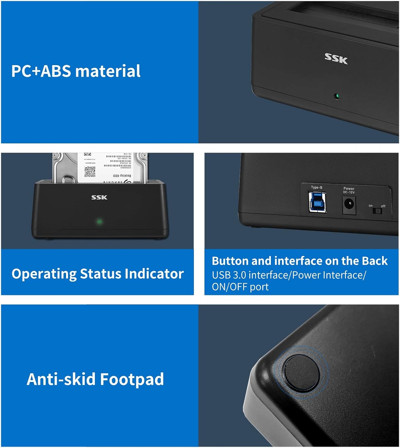 SSK USB 3.0 to SATA External Hard Drive Docking Station Enclosure Adapter for 2.5 & 3.5 Inch HDD SSD SATA, Super Speed up to 5Gbps, Support UASP no Drivers Needed(16TB Supports): Computers & Accessories