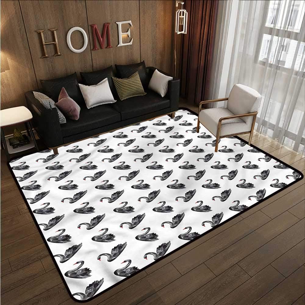 Kids Rug Swan Aquarelle Black Birds Super Absorbs Mud 4'11"x6'10"