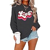 Valentines Sweatshirt for Women Love Letter Sweater Love Heart Graphic Pullover Tops