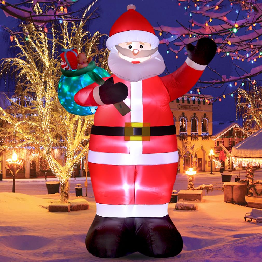 Photo 1 of 12 FT Giant Christmas Inflatable Santa Claus Outdoor Yard Decor with LED Lights and Metal Stakes - Blow Up Holiday Lawn and Garden Decoration- Perfect for Festive Home Display