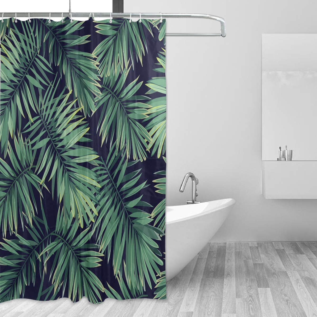 ALAZA Shower Curtain, Tropical Palm Leave Pattern Bathroom Waterproof Polyester Curtains Accessories With Hooks For Home Decorative (153cm x 183cm)