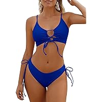 Picture of ZAFUL Women's Cheeky Bikini Set 2 Piece Sexy String High Cut Swimsuits Lace Up Tie Side Bathing Suits 2025