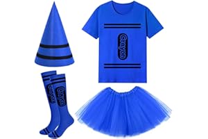 Clovilet 4 Pcs Halloween Crayon Costume Include Crayon Shirt,Tutu SKirt,Socks and Cone Hats for Women Group Dress Up