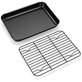 E-far Nonstick Baking Sheet with Rack Set, 9 x 7 x 1 Inch Cookie Sheet Baking Pan with Cooling Rack for Toaster Oven, Commercial Grade & Non-Toxic, Easy to Clean