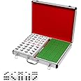JIESITE Chinese Mahjong Tiles Set with 144 Pieces of 1.5 Inch Large Mahjong Tiles with Portable Silver Aluminum Case and Dice Suitable Travel Party (Green)
