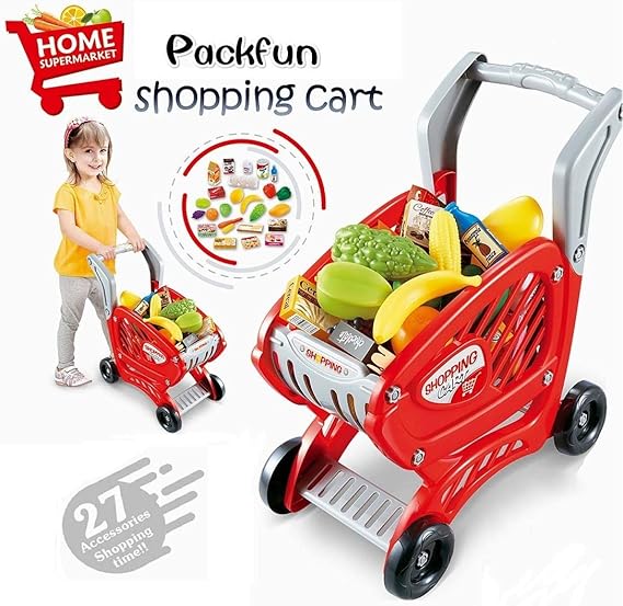 Packfun Kids Shopping Trolleys Toy Shopping Cart for Kids Children