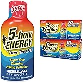 5-hour ENERGY Regular Strength Energy Shot 1.93oz, 20-Pack – Sugar Free Caffeine Energy Booster with B-Vitamins & Amino Acids – Zero Calorie (20 Bottles – Single Flavor, Berry Regular Strength)