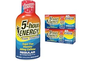 5-hour ENERGY Regular Strength Energy Shot 1.93oz, 20-Pack – Sugar Free Caffeine Energy Booster with B-Vitamins & Amino Acids – Zero Calorie (20 Bottles – Single Flavor, Berry Regular Strength)