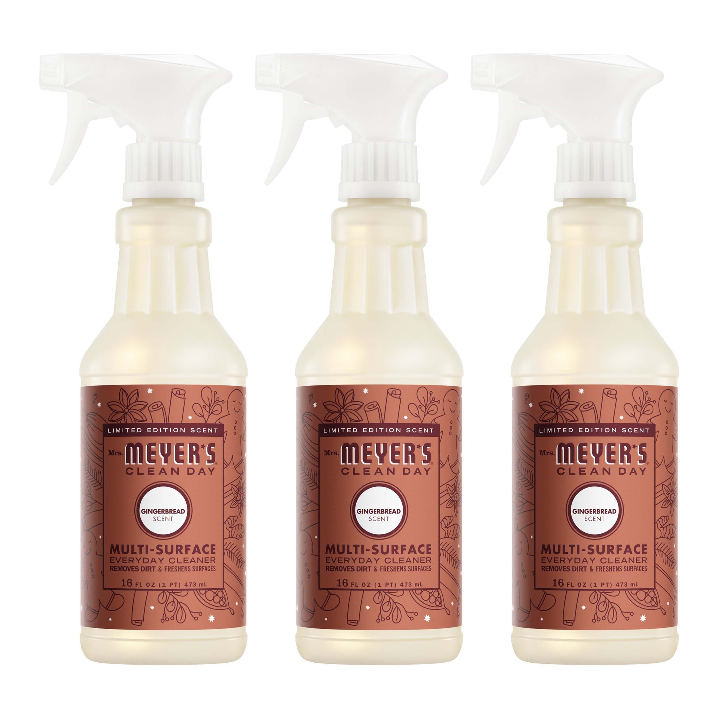 Photo 1 of 1 PACK --------Mrs. MEYER'S CLEAN DAY Multi-Surface Everyday Cleaner, Gingerbread Scent, 16 Fl Oz Bottle - 3 Pack