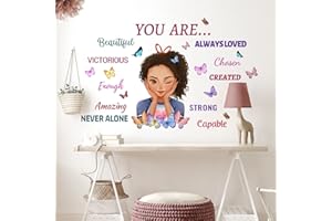OOTSR Black Girl Inspirational Quote Butterfly Wall Decals,Positive Decoration Girl Bedroom Art,Inspirational Butterfly Stick