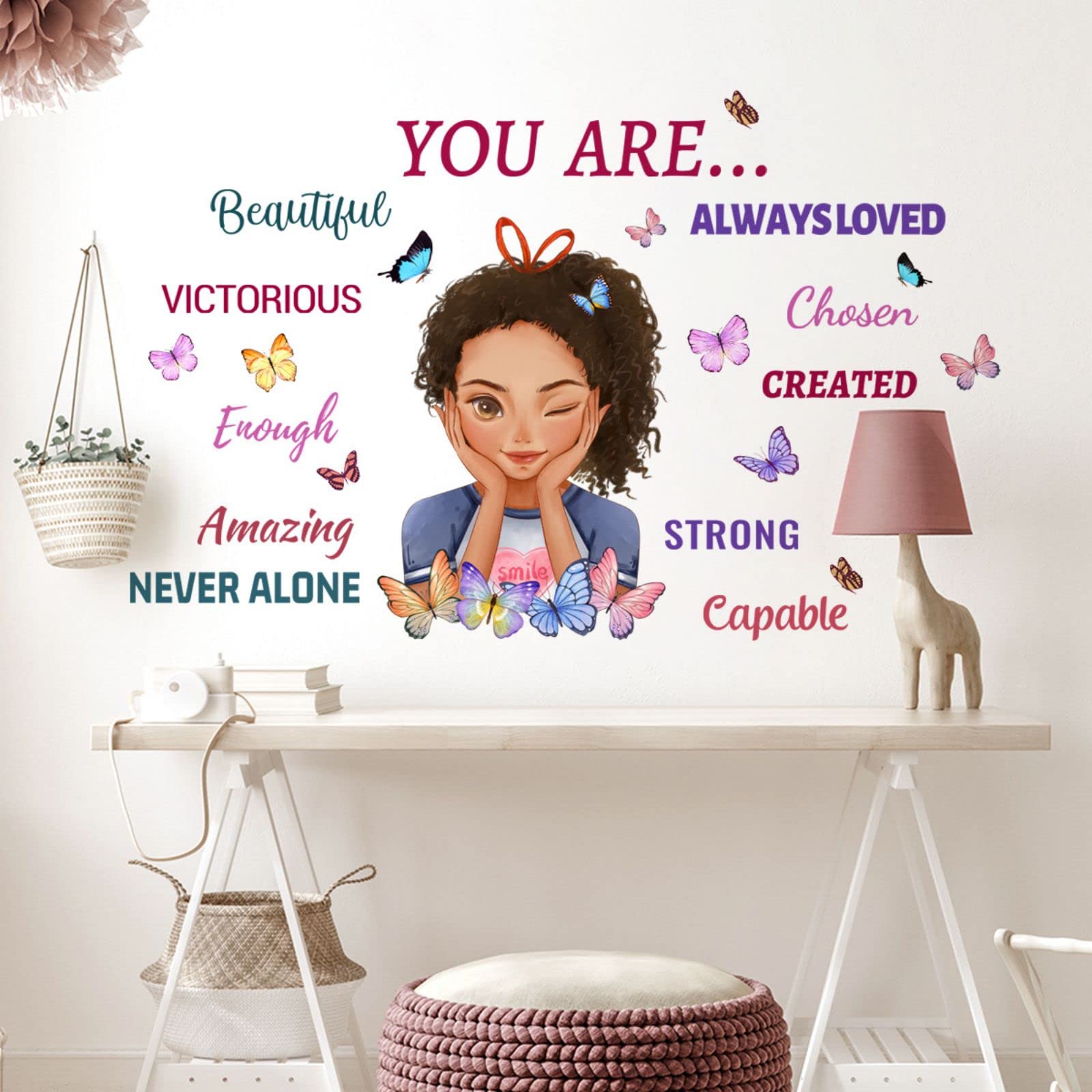 OOTSR Black Girl Inspirational Quote Butterfly Wall Decals,Positive Decoration Girl Bedroom Art,Inspirational Butterfly Stickers for Girls,Nursery Home Room Decor