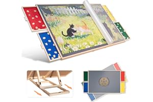 JOIN&JOY 1500 Pieces Tilting & Rotating Puzzle Board, with Non-Slip Tabletop & Protective Cover, Sort-Wise Colorful Felt Drawers, Portable Wooden Jigsaw Puzzle Table for Adults, Birthday Gifts for Mom