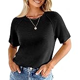 Cicy Bell Womens Short Sleeve Sweater Crewneck Knit Tops Fall Casual Loose Pullovers Shirts