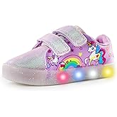 YESKIS Boys Girls Light Up Sneakers LED Flashing Vivaki Cartoon Barefoot Canvas Walking Tennis Shoes for Toddler Little Kid