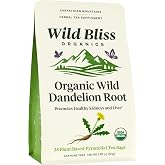 Wild Bliss Organic Wild Raw Dandelion Root Tea - Pharmacopoeia Quality Caffeine Free Herbal Detox Support - 25 Plant Based Tea Bags