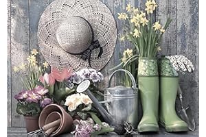 KINPLUB 5D Boots Hat Diamond Painting Kits for Adults, Farmhouse Diamond Art Kits, Flora Paint with Diamonds Kits, Full Drill Round Dots Gem Art for Home Wall Decor 12 x 16 Inch