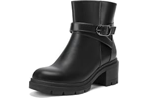DOBOLIN Wide Width Ankle Boots for Women Low Heel Chunky Booties for Women Fall Shoes with Side Zipper