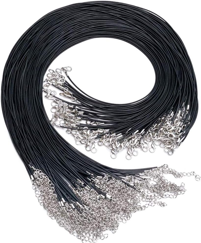 EuTengHao 120Pcs Black Waxed Necklace Cord with Lobster Clasp Bulk for Bracelet Making Necklaces Jewelry Making Supplies Accessories (20 inches Long and 1.5mm Width)